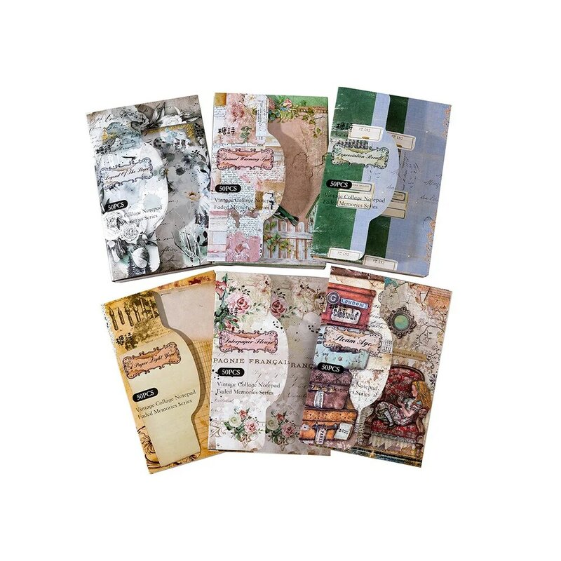 50 pçs/lote Memo Pads Material Papel Desvanecido Memórias Lixo Diário Scrapbooking Cartões Retro Background Decoração Papel