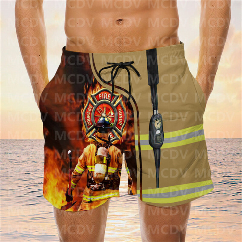 Funny Firefighter Horse Swim Trunks Beach Shorts Men's wim Shorts