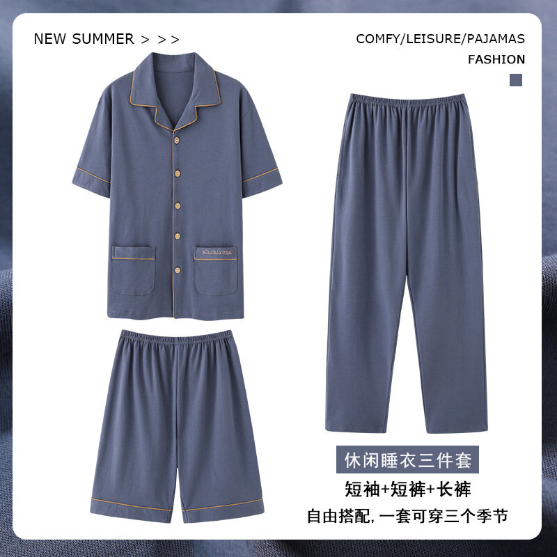 Conjunto de pijama de talla grande para hombre, ropa de dormir informal de M-4XL, Tops cortos, pantalones cortos y pantalones largos, novedad de verano