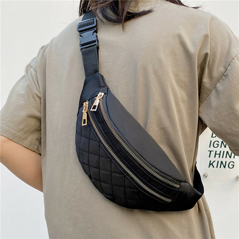 Fashion Women's Waist Bag Chest Bag PU Leather Waterproof Fanny Pack Messenger Shoulder  Bags Multifunction Plaid Waist Pack