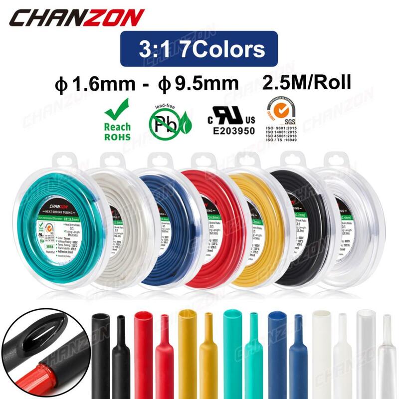 2.5M/Roll 7 Colors 1.6 - 9.5mm 3:1 Waterproof Heat Shrink Tube with Glue Double Dual Wall Adhesive Lined Wire Marine Grade Wrap