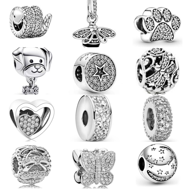 46 pezzi di lusso placcato argento diamante ciondolo fascino perline collana braccialetto portachiavi gioielli da donna scava fuori stringa di perline