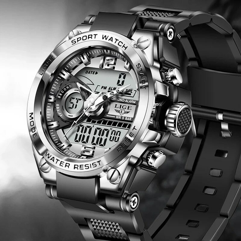 LIGE-reloj analógico con pantalla LED para hombre, accesorio de pulsera de cuarzo resistente al agua hasta 50m con calendario, complemento Masculino deportivo de marca de lujo con diseño militar