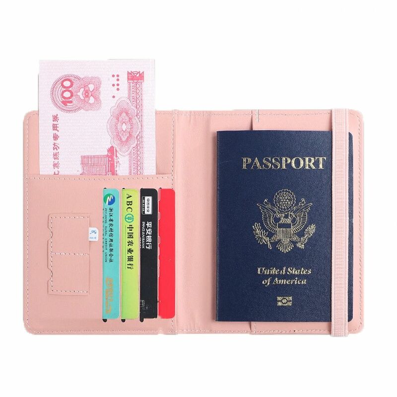 Cartera de cuero PU para pasaporte, monedero de cuero con letras impresas, tarjetero de identificación con bloqueo RFID multiposición, elegante, viaje
