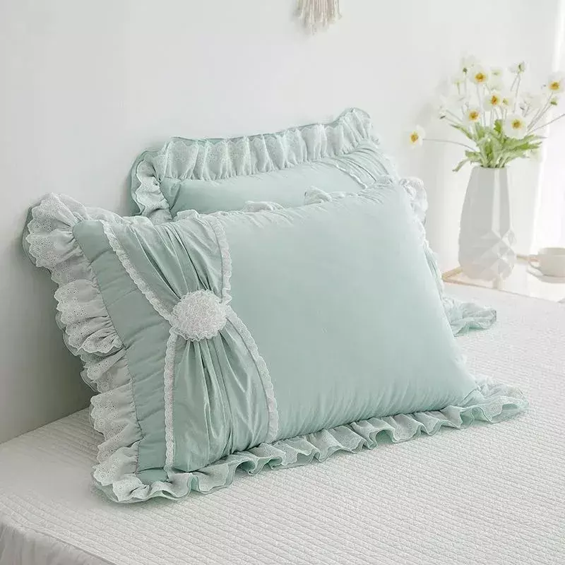 Biała/różowa/zielona poduszka z falbanką Sham dekoracyjne bawełniane poszewki na poduszki z niewidocznym zamkiem błyskawicznym europejska księżniczka poszewka na poduszkę 48*74cm