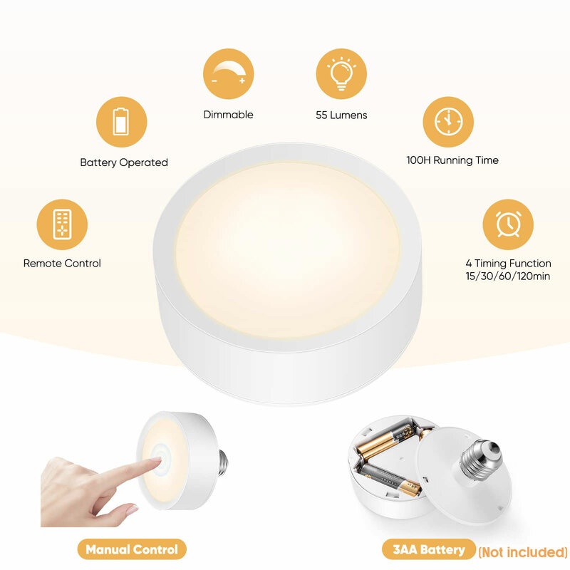 NookNova-مصابيح إضاءة تعمل بالبطارية مع جهاز تحكم عن بعد للمصابيح غير السلكية ، مصباح ليد عاكس ، لاسلكي ، E26 ، E27 ، 2 حزمة