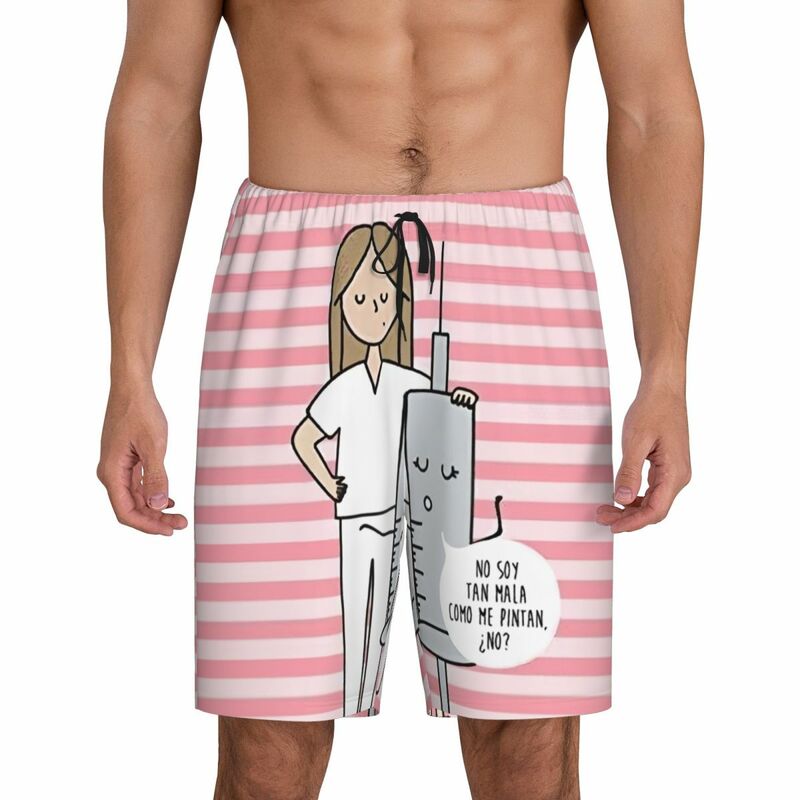Custom Print Enfermera En Apuros Doctor Nurse Medicine Pajama Shorts Men Sleepwear Bottoms Sleep Short Pjs with Pockets