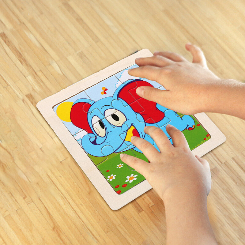 Puzzle Jigsaw Kayu Kartun Pola Hewan Puzzle Kayu Permainan Bayi Mainan Pendidikan Awal untuk Hadiah Ulang Tahun Anak-anak