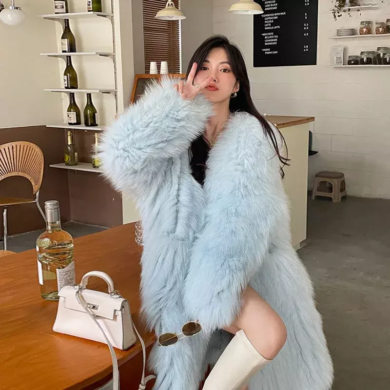 Fur Coat Autumn Winter New Korean Elegant Luxury Imitation Fox Fur Jacket Women Warm Padded Long Wool Overcoat Top Clothes