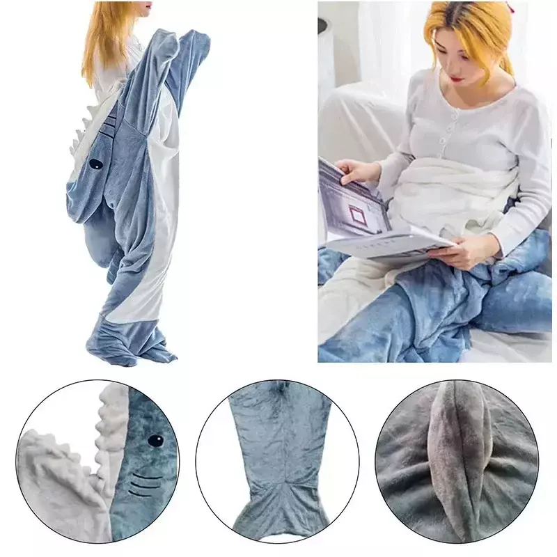 Hot Shark Pajamas Onesie Homewear Comfortable Adult Soft Flannel Sleeping Bag Hooded Wearable Loose Fit Playsuit Party Gifts