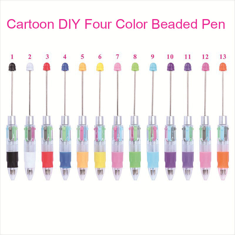 13pcs New 4-color Refill Beaded Ballpoint Pen DIY Beadable Pens Student Stationery Plastic Gift Pen School Office Pen Supplies