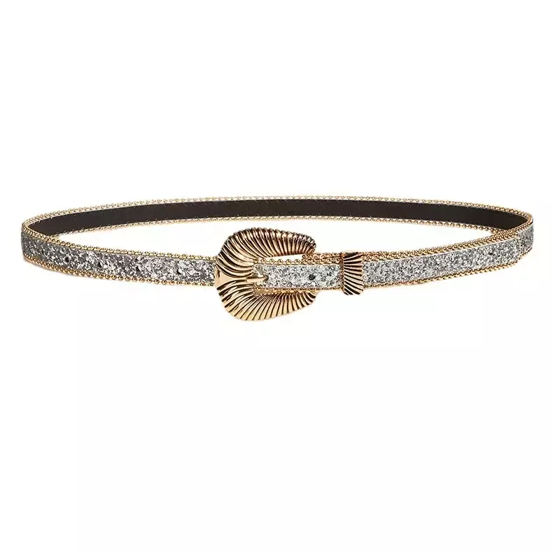 MODX-Cinturón de cuero PU brillante para mujer, cinturón de vaquero occidental con diamantes de imitación, pantalones vaqueros, accesorios de disfraz de moda, cinturón con ojales