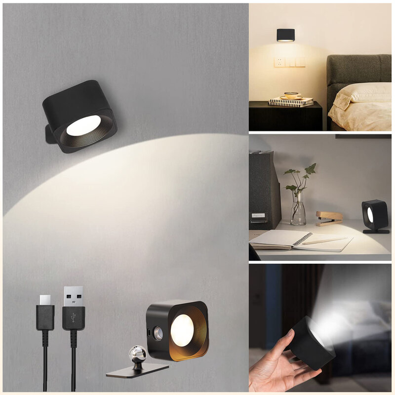 LED Wall Light Magnetic Wall Lamps 360 Projector Handheld Emergency Light 24Led Reading Light Wall Decor Indoor Stairs Decor