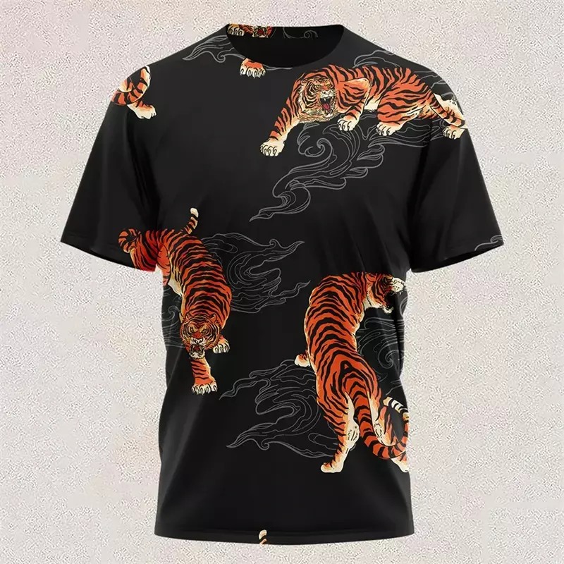 Nowa koszulka z kolorową grafiką tygrysa T-shirt z krótkim rękawem O Neck 3d Print T-shirty Codzienne codzienne ubrania z krótkim rękawem Odzież oversize