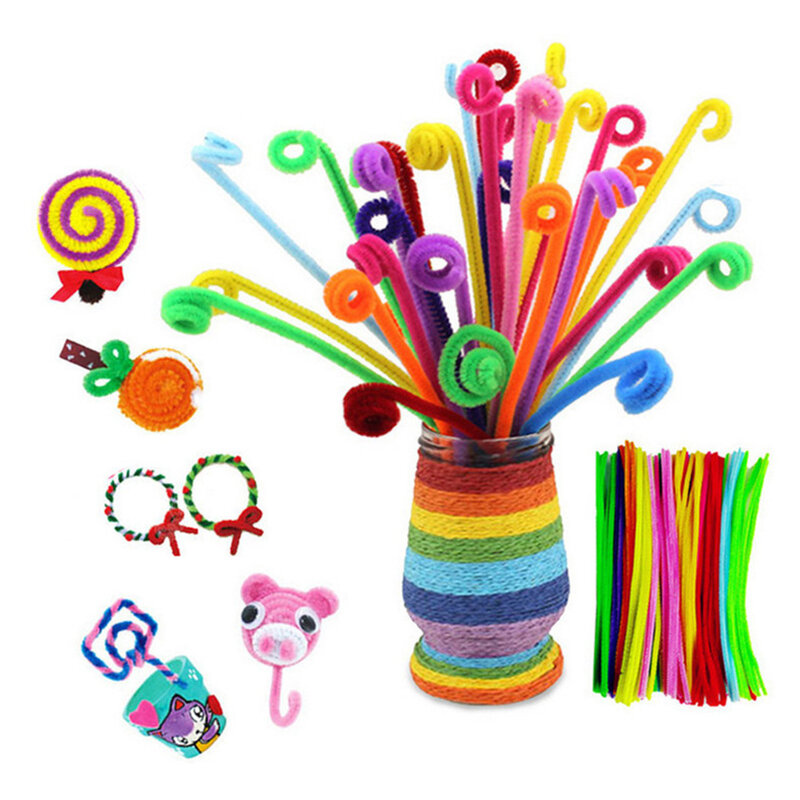 DIY Colorful Plush Sticks Wool Pompoms Materials Kids DIY Montessori Craft Pipe Math Counting Education Stick Child Puzzles Toy