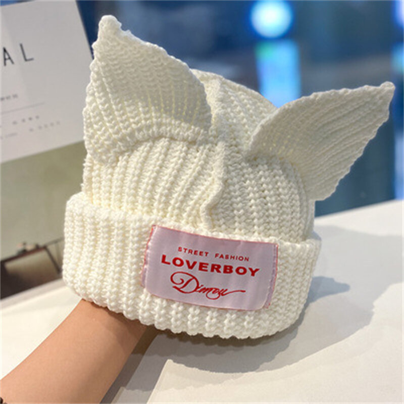 KPOP WayV HENDERY 귀여운 고양이 귀 모양 모직 모자, 연인 소년 로고, 따뜻한 니트 모자, 겨울 커플 장식 모자, S8