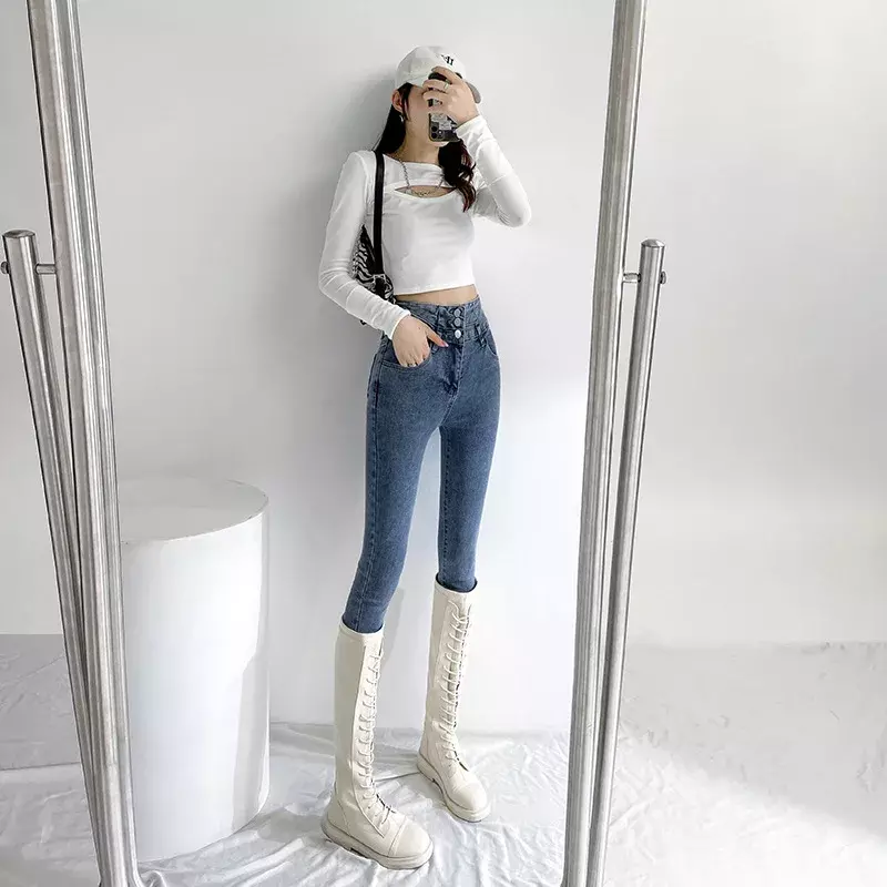 Jeans skinny elasticizzati slim a vita alta 2022 estate