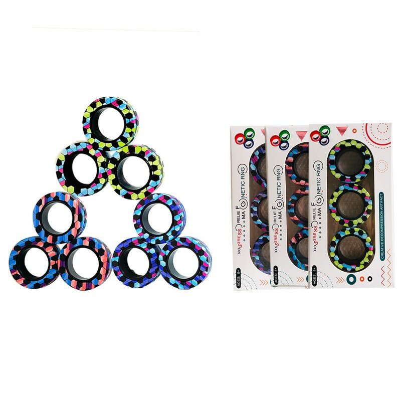 Anéis Magnéticos Spinner para Alívio da Ansiedade, Fidget Toy Set, Dedo Ímãs, Pacote de Terapia, Presente para Adultos Adolescentes e Crianças, 3PCs