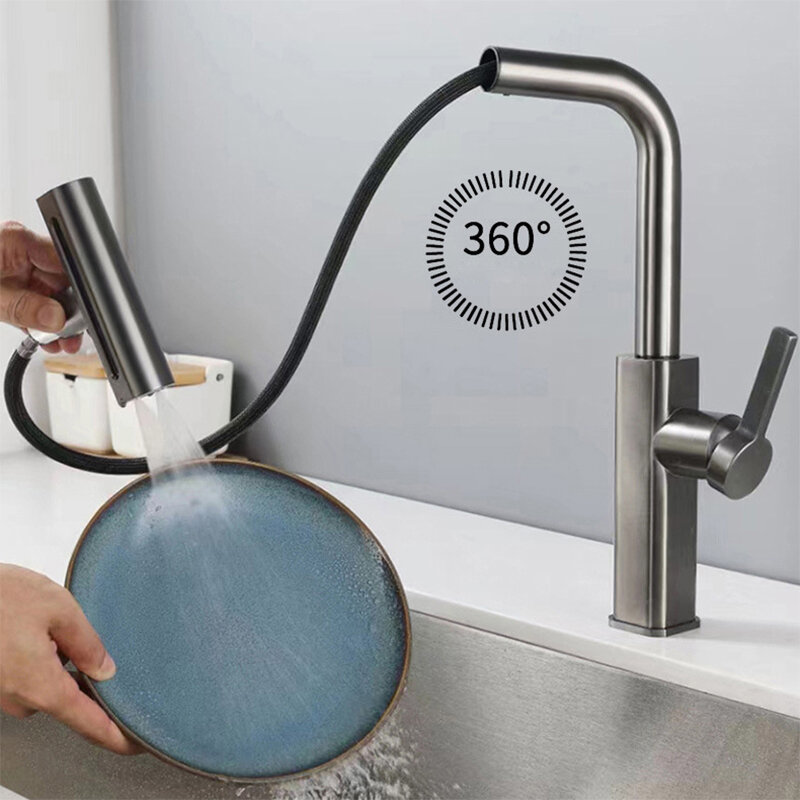 YCRAYS rubinetto da cucina nero a 4 modalità grigio estraibile cascata Stream spruzzatore testa lavello miscelatore nichel spazzolato accessori per rubinetto dell'acqua