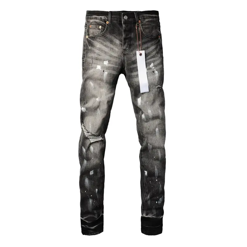 2024ss New Purple ROCA Brand jeans with top street distressed paint repair low raise Skinny Denim pants