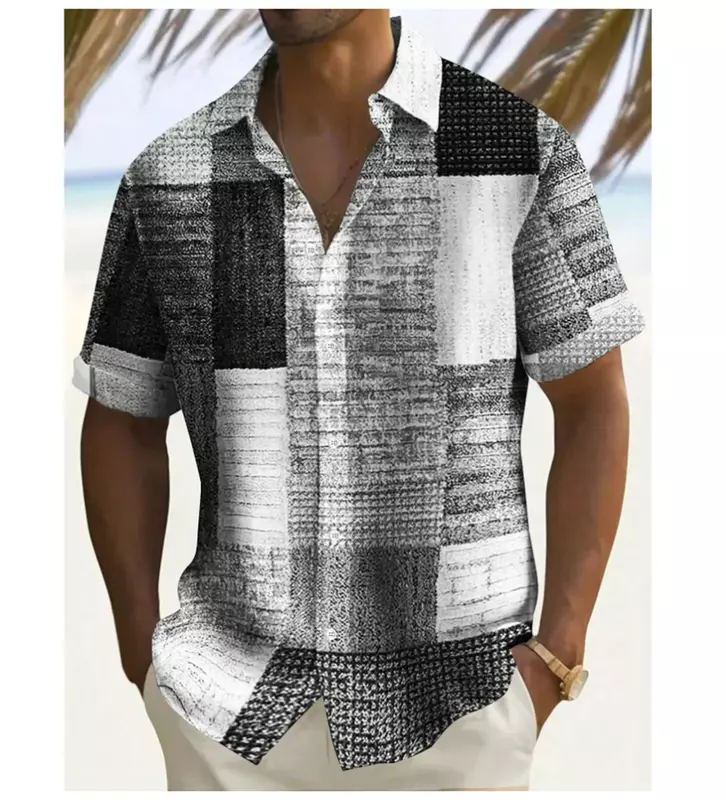 Camicia a maniche corte da uomo camicia quadrata con stampa creativa colletto alla moda retro street abbigliamento confortevole di alta qualità