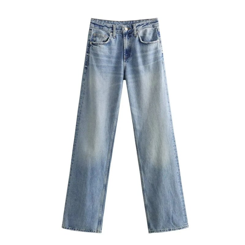 Fashionable jeans new mid rise straight leg narrow cut wide leg pants