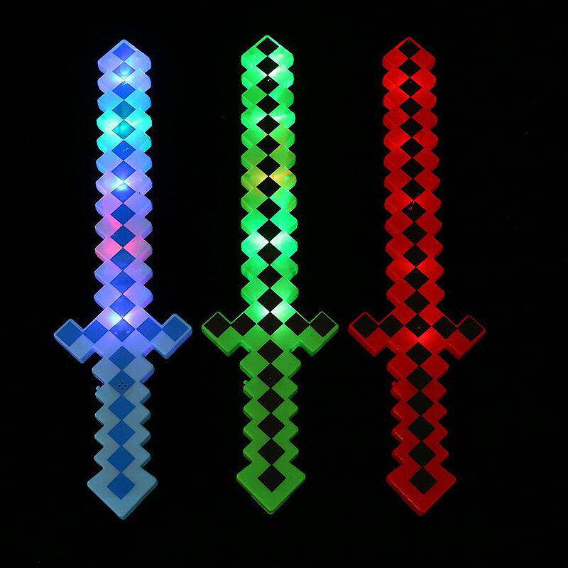 Grande LED luminosa cartoon espada para crianças, brinquedo mosaico, Flash, bonito, 1pc