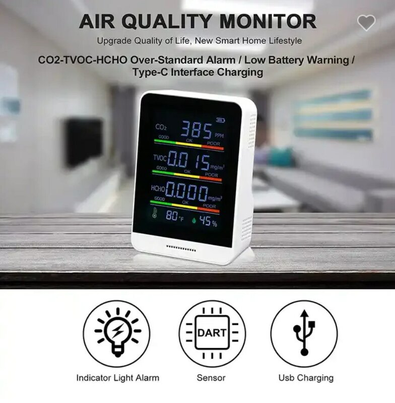 Detector de calidad del aire Co2 infrarrojo portátil, Detector de dióxido de carbono de formaldehído, medidor de temperatura y humedad interior