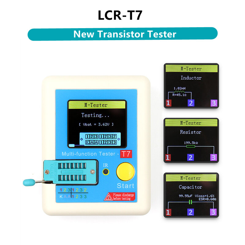 LCR-T7 Новый тестер транзисторов TFT Диод Триод Емкость Измеритель LCR ESR измеритель NPN PNP MOSFET ИК Многофункциональный тестер мультиметр