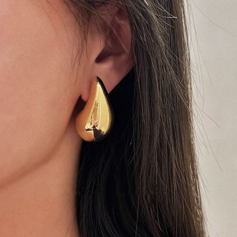 Vintage Smooth Gold Plated Exaggerate Dupes Teardrop Chunky Bottega Stud Earring Stainless Steel Waterdrop Lightweight Hoops