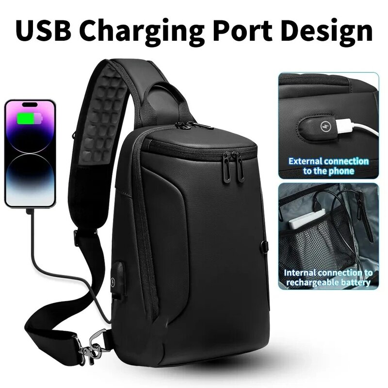 Bolso de pecho cruzado multifunción para hombres, puerto de carga USB, paquete de mensajeros, bolsos de hombro impermeables para hombres