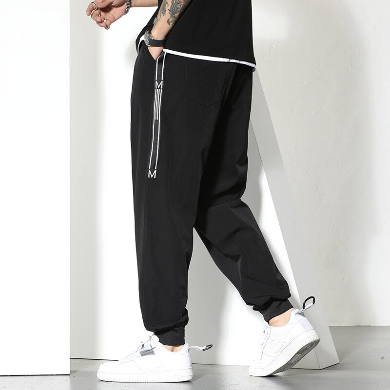 Calça de jogger preta monocromática masculina, calça casual, de baixo masculino, grande, verão, plus size, 6XL, moda