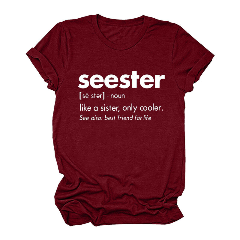 Seester Printed Women T-Shirts Top Casual Letters Printing Shirts Round Neck Short Sleeve Tee Tops Women Clothing Blouse