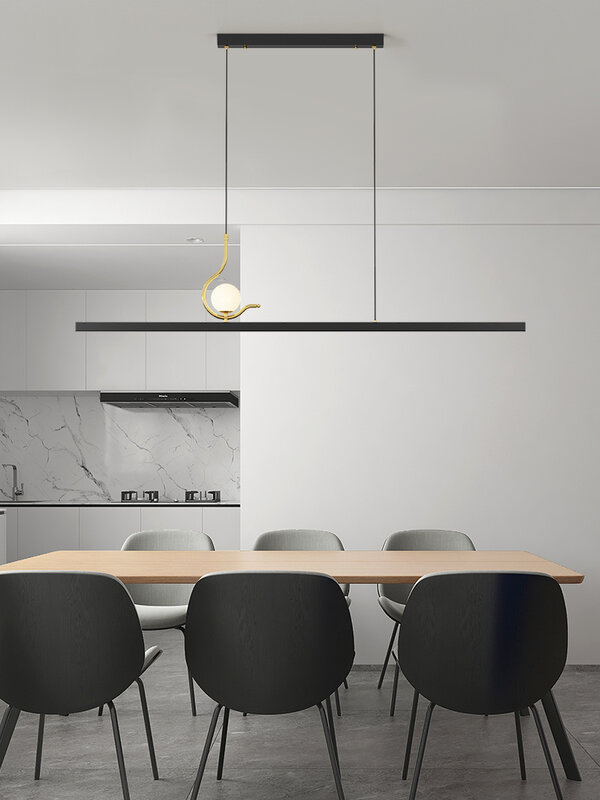 Luz colgante larga minimalista nórdica para restaurante, mesa, oficina, Bar, negro, regulable, Control remoto, lámpara interior, decoración del hogar