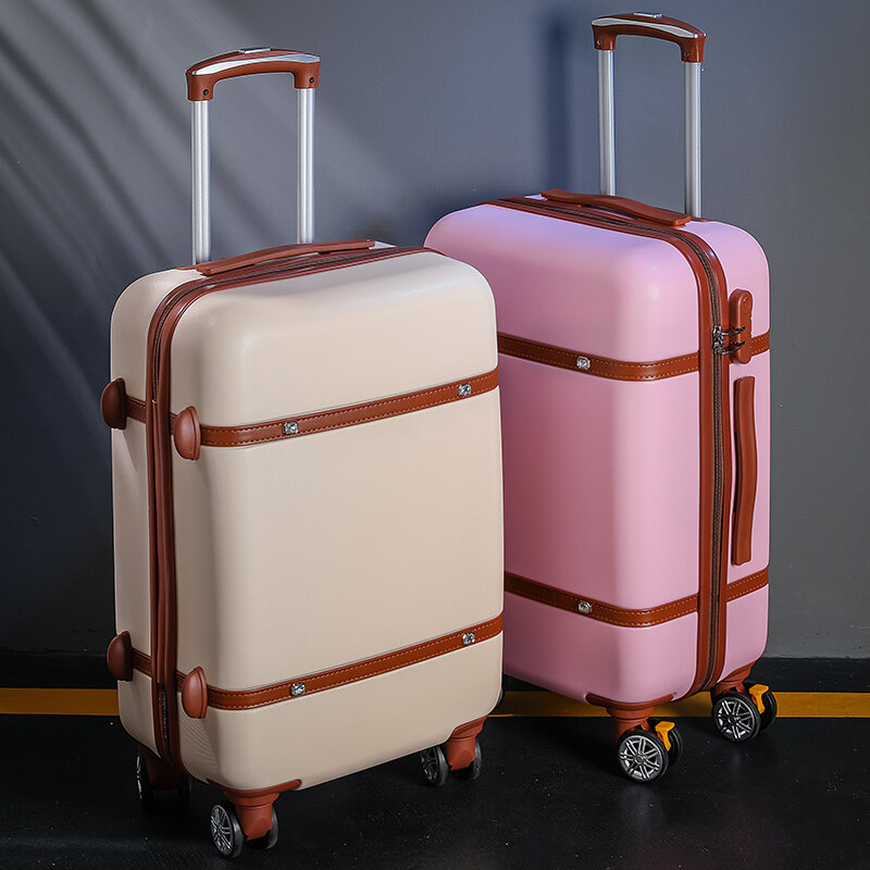 Женский ретро-чемодан 20 дюймов, милый Спиннер из АБС-пластика, Жесткий чемодан на колесах с сумкой