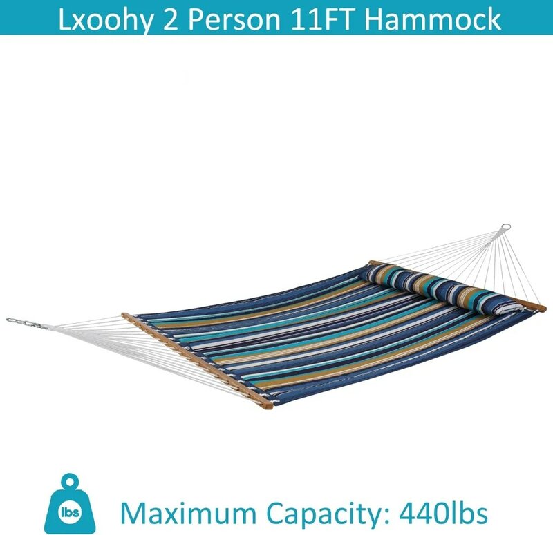 Hammock pátio acolchoado com travesseiro, ao ar livre 2-pessoa Hammock, tamanho duplo, correntes, 12 pés
