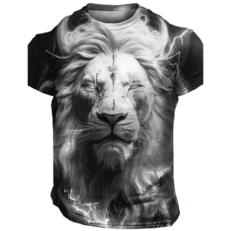 Kaus motif hewan singa 3D bergaya antik Retro baru kaus kasual foto jalanan atasan olahraga pria kasual modis ukuran Plus