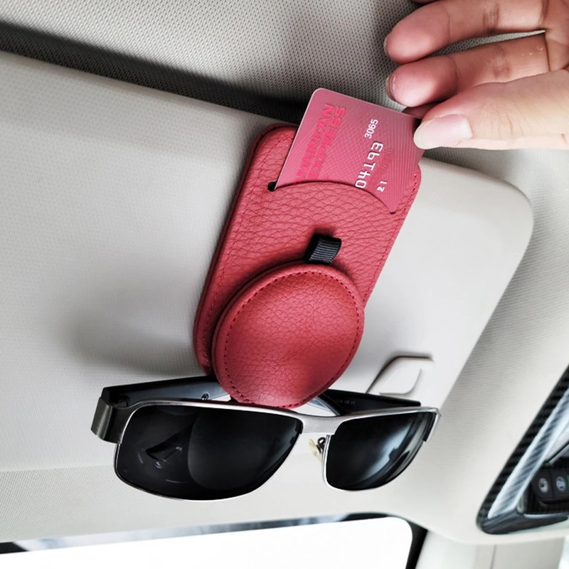 Universal óculos de couro do carro clipe sol viseira titular interior organizador óculos de sol cartão de armazenamento ticket clipe acessórios