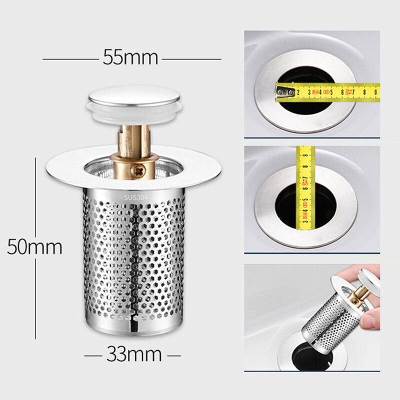 1pc Premium Stainless Steel Floor Drain Filter Pop-Up For Kitchen Bathtub Sink Water Household Kitchen Faucet Filtering Tool