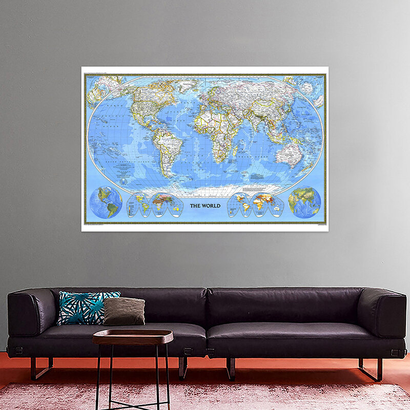1pc 1988 mappa del mondo 225*150cm mappa Non tessuta del Poster del mondo Poster dettagliato decorazione della parete sfondi forniture per ufficio