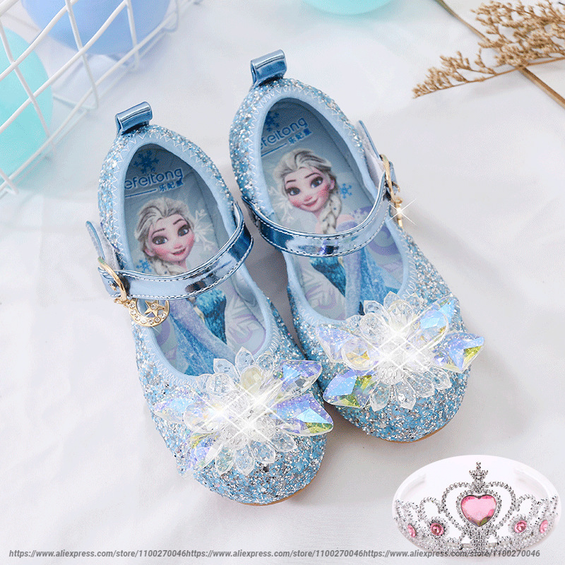Туфли Диснеевские принцессы с кристаллами, новые туфли для девочек, обувь для вечевечерние, размер 22-36