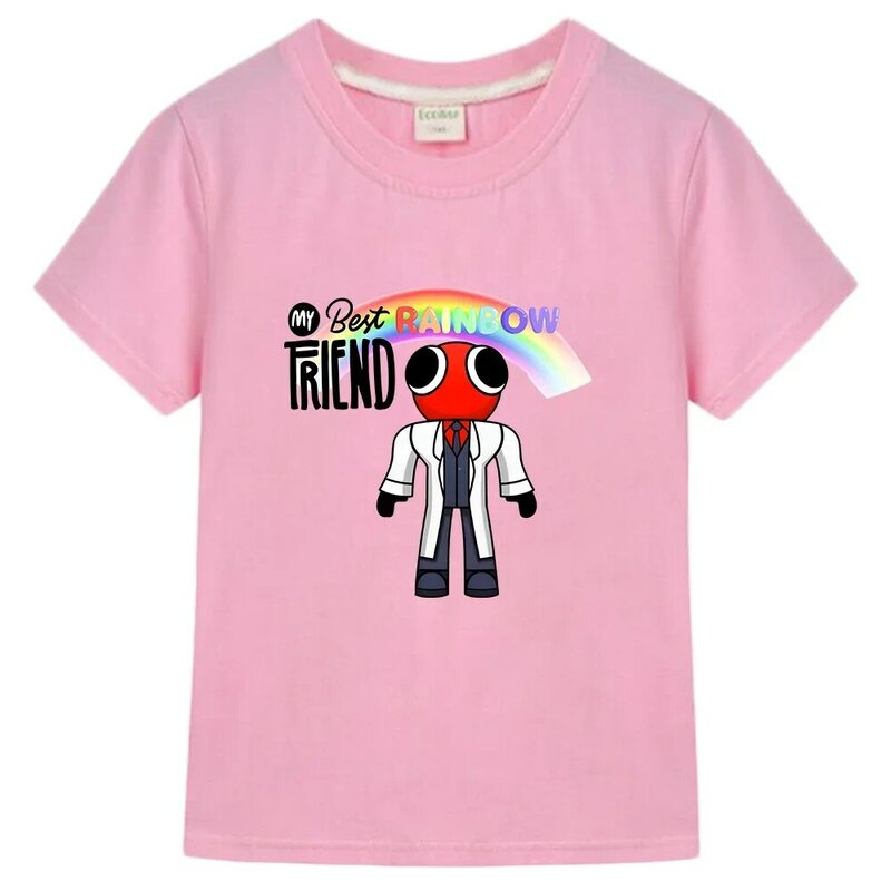 레인보우 프렌즈 레드 티셔츠, 100% 코튼 반팔 티셔츠, 소년 소녀, 편안한 티셔츠, 카와이 만화 프린트 티, 여름