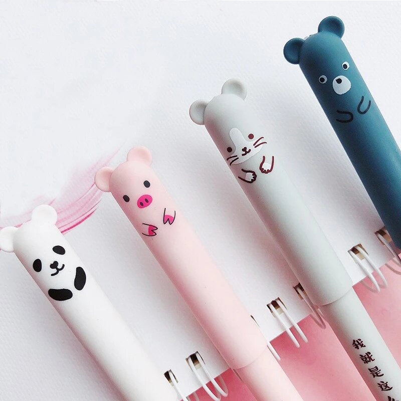 12pcs Animals Panda Erasable Gel Pen 0.5mm Blue Black Erasable Pen Refills Rods Washable Handle School Supplies Stationery