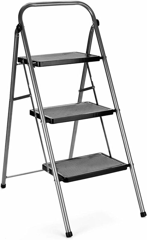ACSTEP Step Ladder 3 Step Folding Stool with Handrail Heavy Duty Three Step Ladder with Anti-Slip Pedal Small Ladder