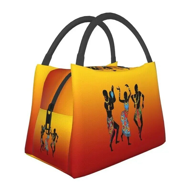 African Dancers Art Thermal Insulated Lunch Bag Women Africa Tribal Culture Lunch Container for Office Outdoor Meal Food Box
