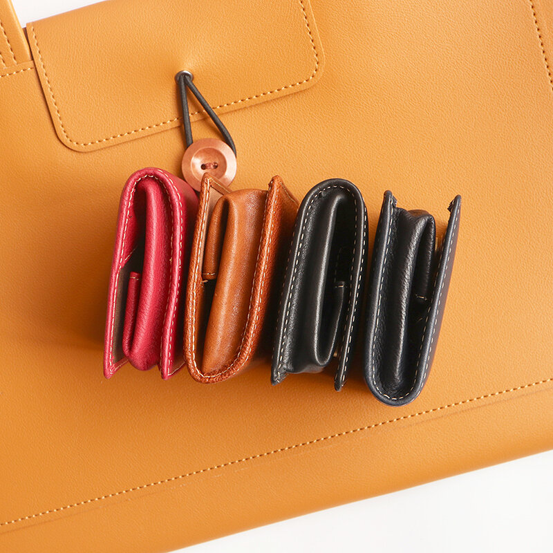 Dompet koin Mini persegi, Vintage portabel kasual casing koin kulit asli bisnis dompet kunci Retro klasik tas penyimpanan Earphone
