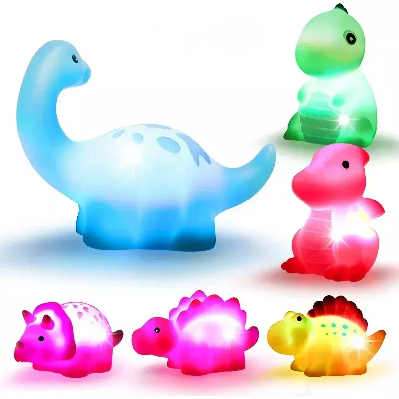 1/6 buah bayi hewan lucu mainan mandi berenang bermain air LED mainan lampu Set mengambang induksi bercahaya dinosaurus untuk anak-anak hadiah lucu