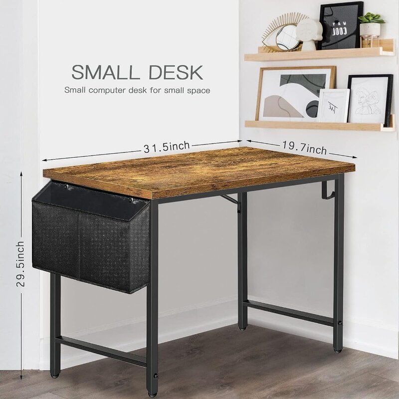 Small Desk for Small Spaces - Student Kids Study Writing Computer Table for Bedroom School Work PC Workstation,Rustic 30 31 Inch