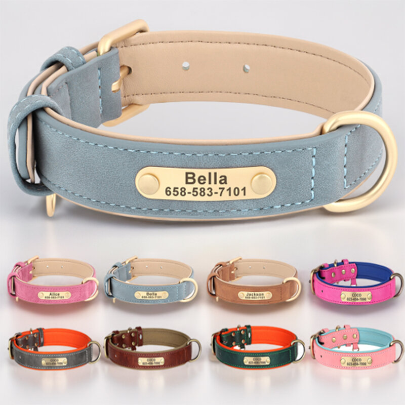 Personalized Dog Collar Custom Engraved PU Leather Dog Collars Free Engraving ID Tag Nameplate For Small Medium Large Dogs
