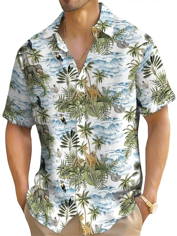 قميص هاواي بأكمام قصيرة للرجال ، توبات ثلاثية الأبعاد برسومات جوز الهند ، أزياء الشارع الشهير ، ملابس الصيف ، بلوزة ، جديد ، 5XL